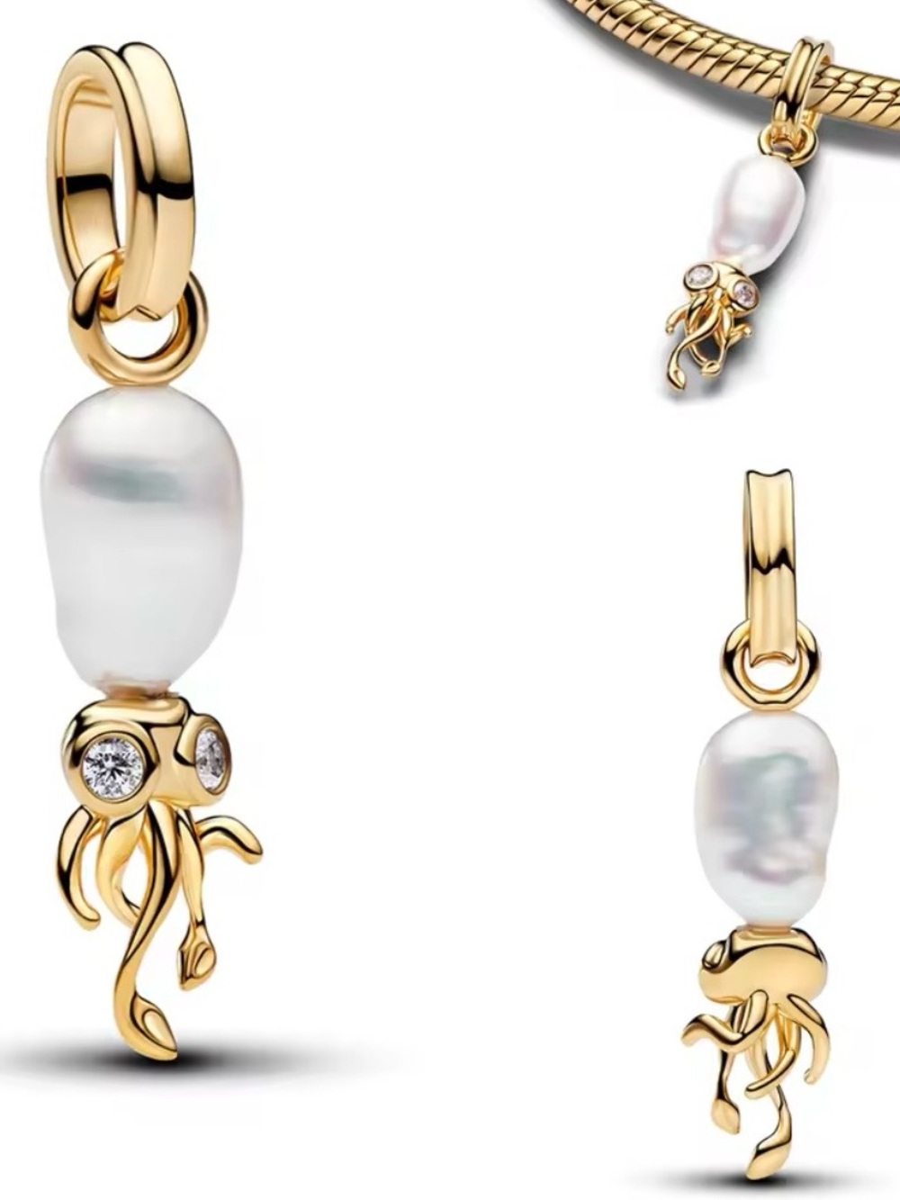 NWOT Treated Freshwater Cultured Baroque Pearl Squid Dangle Charm Silver 925